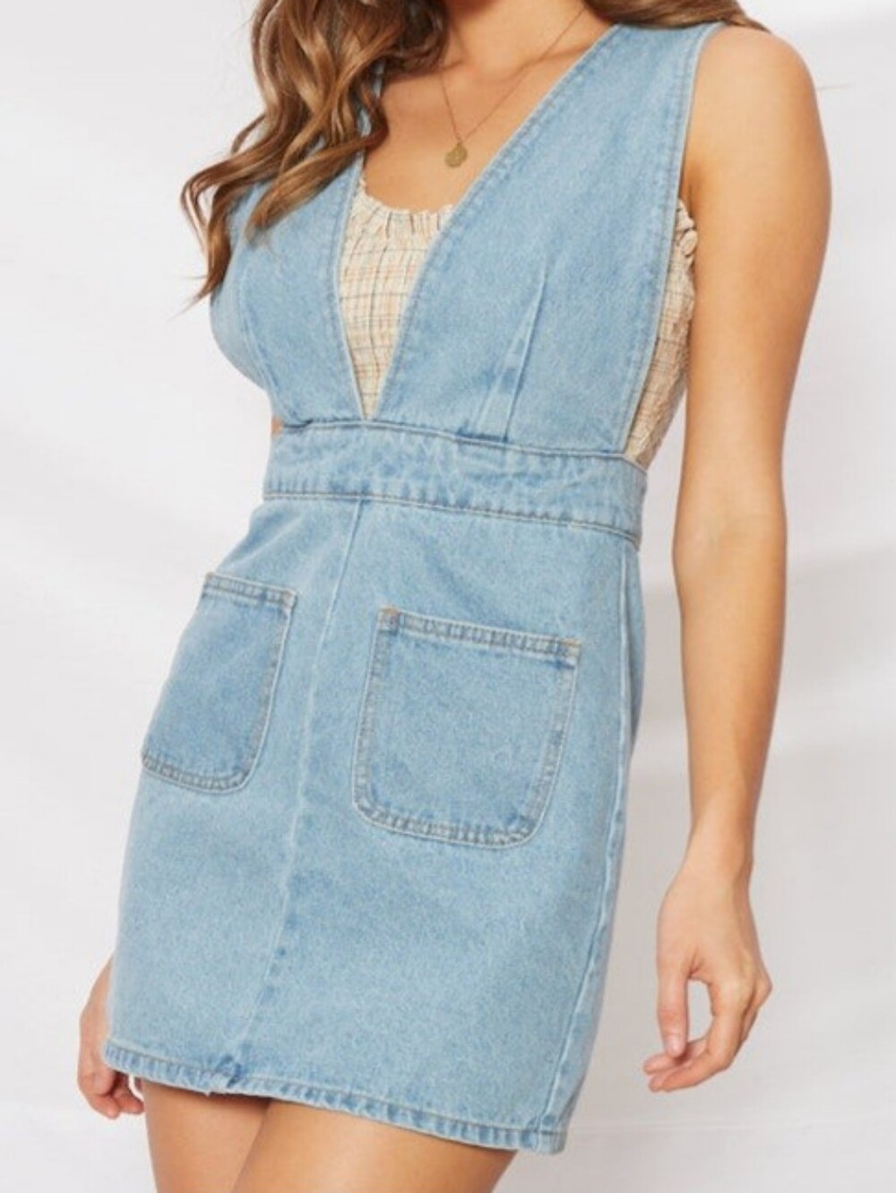 Forever 21 NWT Overall Denim Mini Dress Size Medium Light Wash Adj Straps Y2k